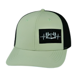 Camping Hat, Baseball Hat, Snapback Hat, Sage, Black, Mens Hat, Womens Hat, Front Picture