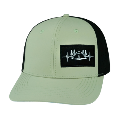 Camping Hat, Baseball Hat, Snapback Hat, Sage, Black, Mens Hat, Womens Hat, Front Picture