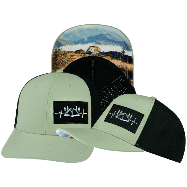 Camping Hat, Baseball Hat, Snapback Hat, Sage, Black, Mens Hat, Womens Hat, Main Picture