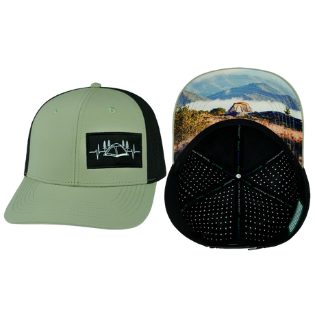 Camping Hat, Baseball Hat, Snapback Hat, Sage, Black, Mens Hat, Womens Hat, Main Picture