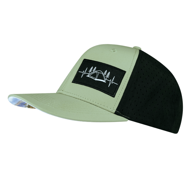 Camping Hat, Baseball Hat, Snapback Hat, Sage, Black, Mens Hat, Womens Hat, Side Picture