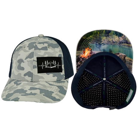 Camping Hat, Baseball Hat, Snapback Hat, Soft Gray Camo, Navy, Mens Hat, Womens Hat, Main Picture