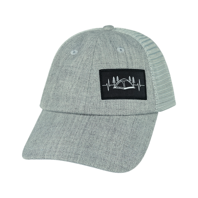 Camping Hat, Dad Hat, Snapback, Heather Gray, Gray, Mens Hat, Womens Hat, Front Picture