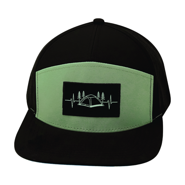 Camping Hat, Flat Bill, Snapback Hat, Black, Sage, Mens Hat, Womens Hat, Front Picture 