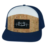 Camping Hat, Flat Bill, Snapback Hat, Cork, Navy, White, Mens Hat, Womens Hat, Front Picture 