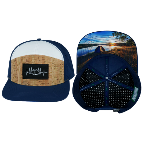 Camping Hat, Flat Bill, Snapback Hat, Cork, Navy, White, Mens Hat, Womens Hat, Main Picture 