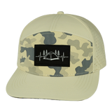 Camping Hat, Flat Bill, Snapback Hat, Cream, Soft Cream Camo, Mens Hat, Womens Hat, Front Picture 