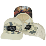 Camping Hat, Flat Bill, Snapback Hat, Cream, Soft Cream Camo, Mens Hat, Womens Hat, Main Picture