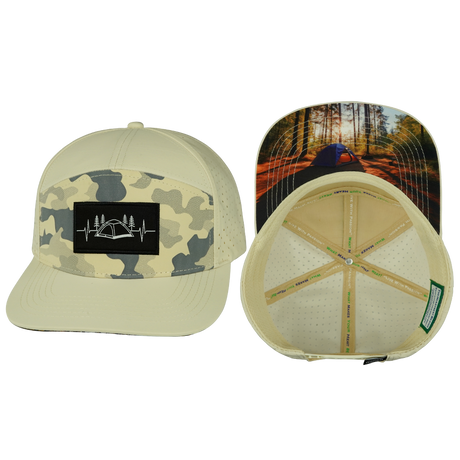 Camping Hat, Flat Bill, Snapback Hat, Cream, Soft Cream Camo, Mens Hat, Womens Hat, Main Picture 