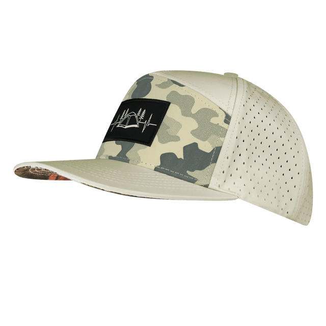 Camping Hat, Flat Bill, Snapback Hat, Cream, Soft Cream Camo, Mens Hat, Womens Hat, Side Picture