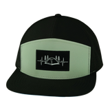 Camping Hat, Flat Bill, Snapback Hat, Black, Sage, Mens Hat, Womens Hat, Front Picture 