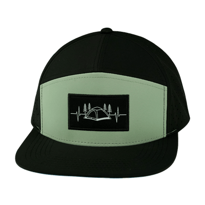 Camping Hat, Flat Bill, Snapback Hat, Black, Sage, Mens Hat, Womens Hat, Front Picture