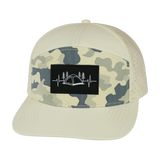 Camping Hat, Flat Bill, Snapback Hat, Cream, Soft Cream Camo, Mens Hat, Womens Hat, Front Picture