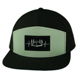 Camping Hat, Flat Bill, Snapback Hat, Black, Sage, Mens Hat, Womens Hat, Front Picture 