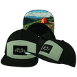 Camping Hat, Flat Bill, Snapback Hat, Black, Sage, Mens Hat, Womens Hat, Main Picture 