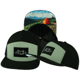 Camping Hat, Flat Bill, Snapback Hat, Black, Sage, Mens Hat, Womens Hat, Main Picture 