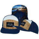 Camping Hat, Flat Bill, Snapback Hat, Cork, Navy, White, Mens Hat, Womens Hat, Main Picture 