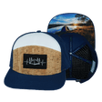 Camping Hat, Flat Bill, Snapback Hat, Cork, Navy, White, Mens Hat, Womens Hat, Main Picture 