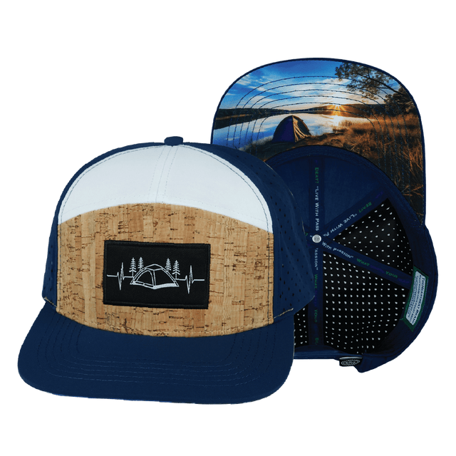 Camping Hat, Flat Bill, Snapback Hat, Cork, Navy, White, Mens Hat, Womens Hat, Main Picture 