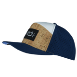 Camping Hat, Flat Bill, Snapback Hat, Cork, Navy, White, Mens Hat, Womens Hat, Side Picture 