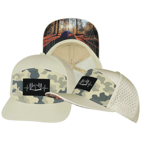 Camping Hat, Flat Bill, Snapback Hat, Cream, Soft Cream Camo, Mens Hat, Womens Hat, Main Picture 