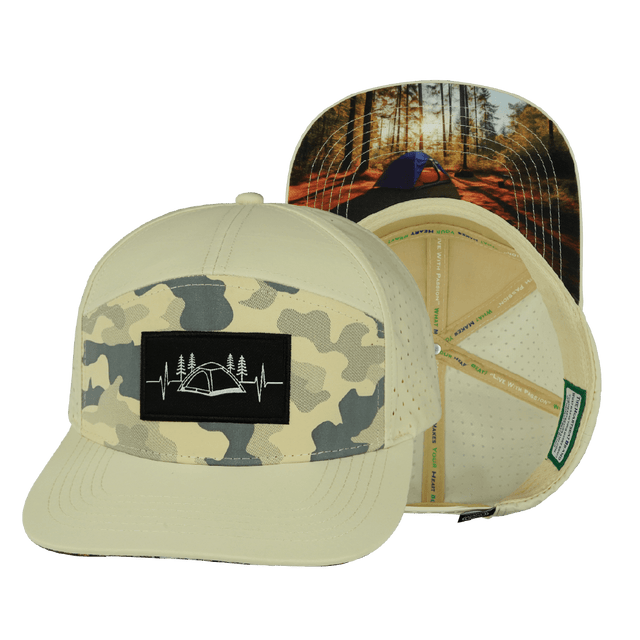 Camping Hat, Flat Bill, Snapback Hat, Cream, Soft Cream Camo, Mens Hat, Womens Hat, Main Picture 