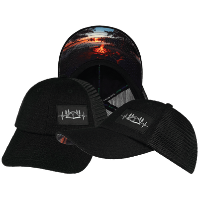 Camping Hat — Low Profile, Dad Hat, Black Hemp / Black, Soft Trucker Mesh