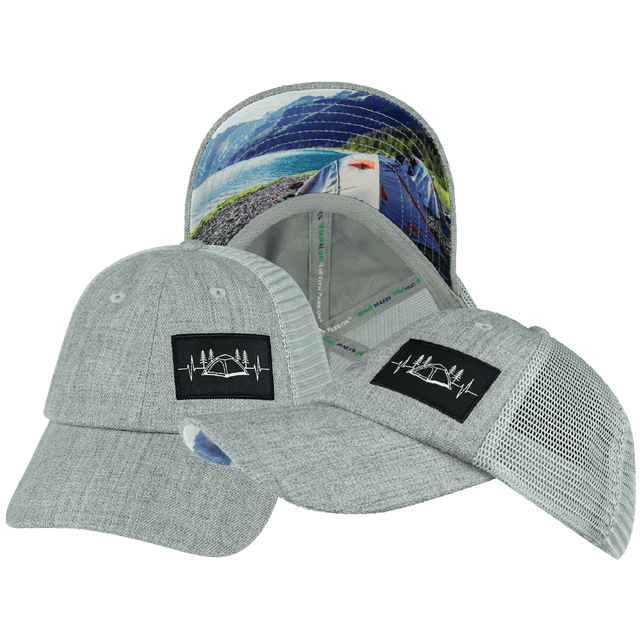 Camping Hat, Low Profile, Dad Hat, Snapback Hat, Heather Gray, Gray, Mens Hat, Womens Hat, Main Picture 