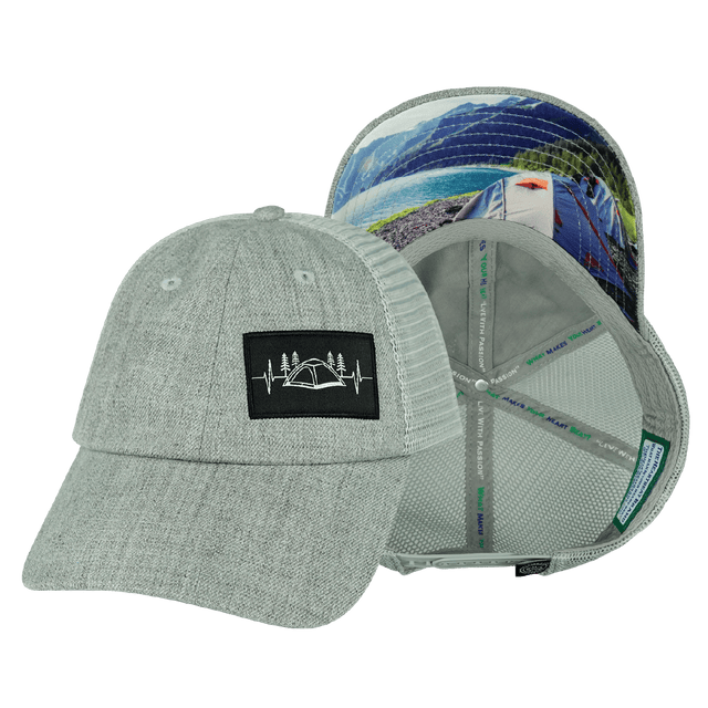 Camping Hat, Low Profile, Dad Hat, Snapback Hat, Heather Gray, Gray, Mens Hat, Womens Hat, Main Picture 