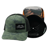 Camping Hat, Trucker Hat, Snapback Hat, Soft Teal Camo, Black, Mens Hat, Womens Hat, Main Picture