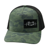 Camping Hat, Trucker Hat, Snapback Hat, Soft Teal Camo, Black, Mens Hat, Womens Hat, Front Picture