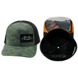 Camping Hat, Trucker Hat, Snapback Hat, Soft Teal Camo, Black, Mens Hat, Womens Hat, Main Picture