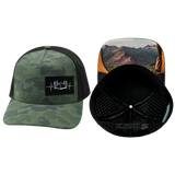 Camping Hat, Trucker Hat, Snapback Hat, Soft Teal Camo, Black, Mens Hat, Womens Hat, Main Picture