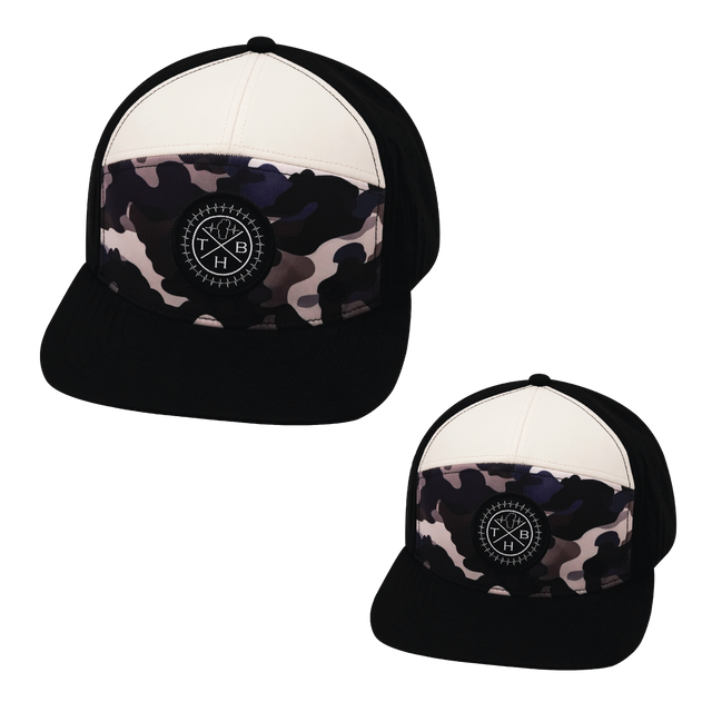 Color Vibes Hat Bundle, Flat Bill, Snapback Hat, Desert Night Camo, Black, Cream, Mens Hat, Womens Hat, Front Picture 