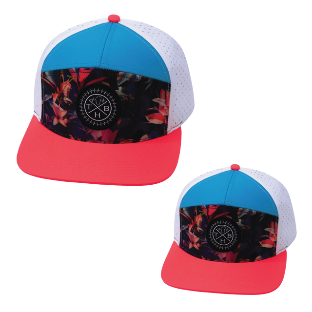 Color Vibes Hat Bundle, Flat Bill, Snapback Hat, Electric Eden, Neon Peach, Neon Blue, White, Mens Hat, Womens Hat, Front Picture 