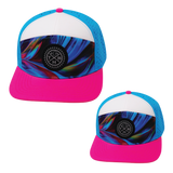 Color Vibes Hat Bundle, Flat Bill, Snapback Hat, Feather Glow, Neon Pink, White, Neon Blue, Mens Hat, Womens Hat, Front Picture 