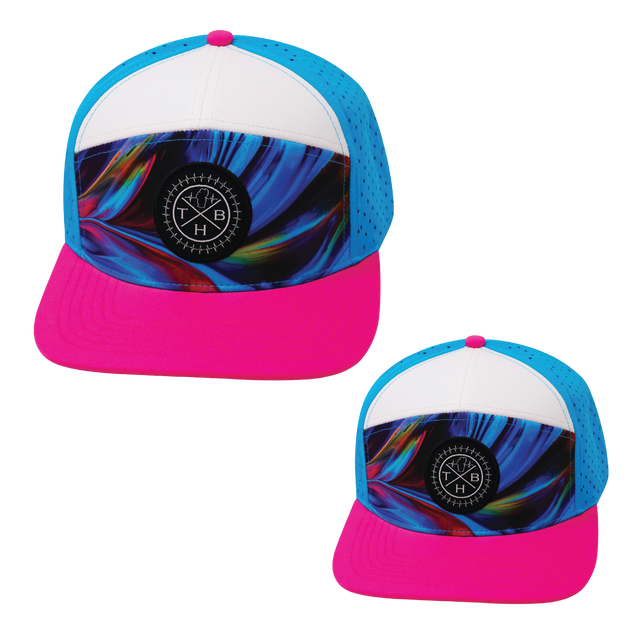 Color Vibes Hat Bundle, Flat Bill, Snapback Hat, Feather Glow, Neon Pink, White, Neon Blue, Mens Hat, Womens Hat, Front Picture 