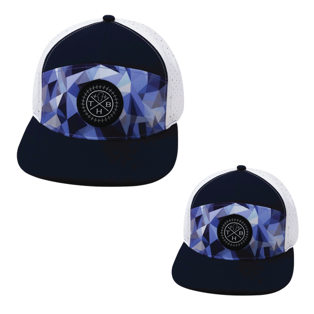 Color Vibes Hat Bundle, Flat Bill, Snapback Hat, Geo Blue, Navy, White, Mens Hat, Womens Hat, Front Picture 