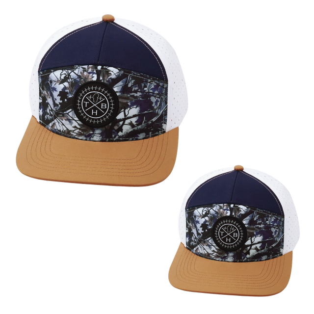 Color Vibes Hat Bundle, Flat Bill, Snapback Hat, Evenings Leaves, Light Tan, Navy, White, Mens Hat, Womens Hat, Front Picture 