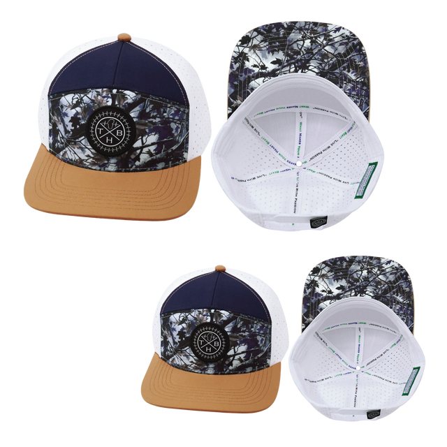 Color Vibes Hat Bundle, Flat Bill, Snapback Hat, Evenings Leaves, Light Tan, Navy, White, Mens Hat, Womens Hat, Main Picture 