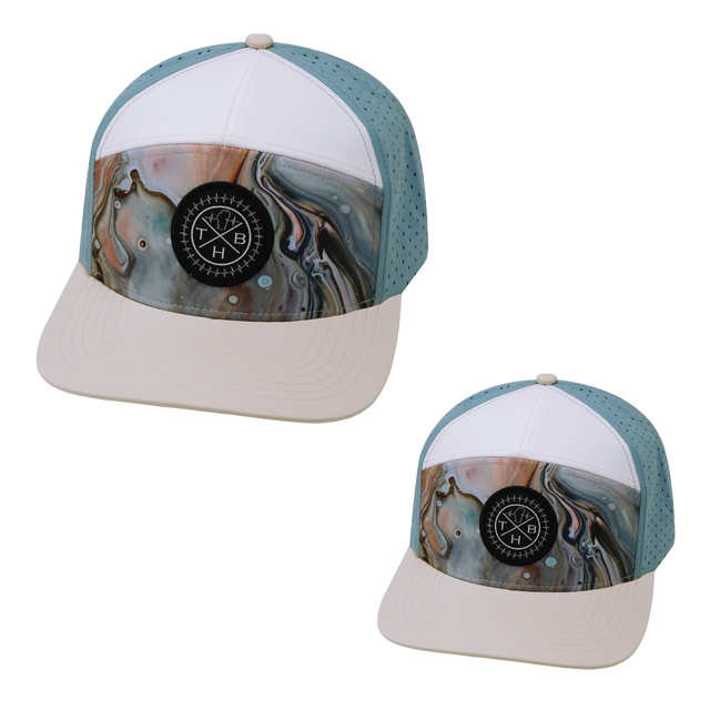 Color Vibes Hat Bundle, Flat Bill, Snapback Hat, Marble Earth, Cream, White, Light Blue, Mens Hat, Womens Hat, Front Picture 