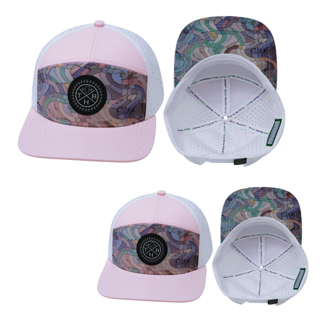 Color Vibes Hat Bundle, Flat Bill, Snapback Hat, Mosaic Curves, Light Pink White, Mens Hat, Womens Hat, Main Picture 