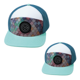 Color Vibes Hat Bundle, Flat Bill, Snapback Hat, Mosaic Scales, Mint, White, Slate Blue, Mens Hat, Womens Hat, Front Picture 