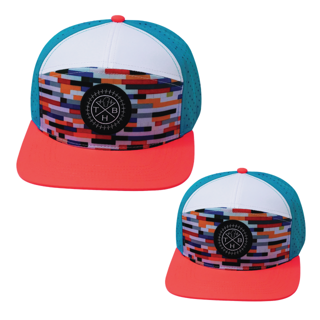 Color Vibes Hat Bundle, Flat Bill, Snapback Hat, Party Blocks, Neon Peach, White, Neon Blue, Mens Hat, Womens Hat, Front Picture 