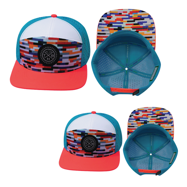 Color Vibes Hat Bundle, Flat Bill, Snapback Hat, Party Blocks, Neon Peach, White, Neon Blue, Mens Hat, Womens Hat, Main Picture 