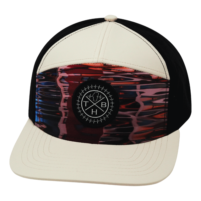 Color Vibes Hat, Flat Bill, Snapback Hat, Art Deco, Cream, Black, Mens Hat, Womens Hat, Front Picture