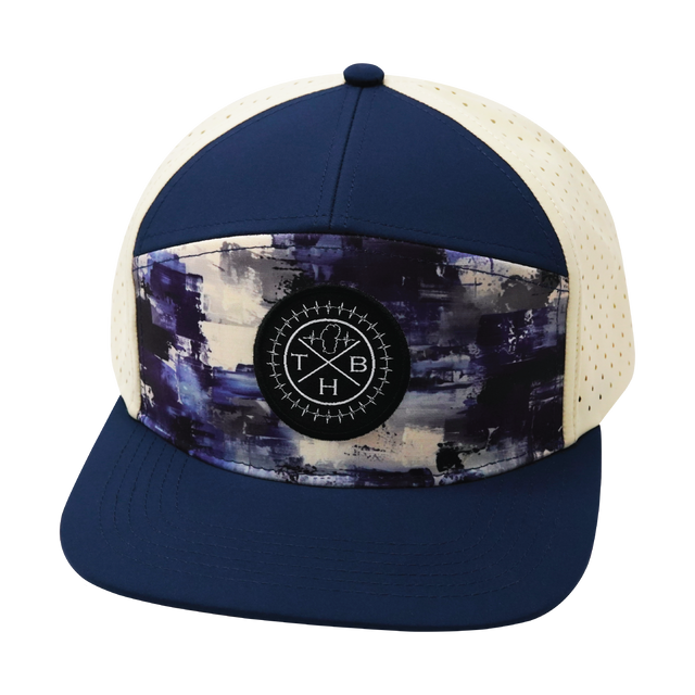 Color Vibes Hat, Flat Bill, Snapback Hat, Artist Flow, Navy, Cream, Mens Hat, Womens Hat, Front Picture