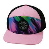 Color Vibes Hat, Flat Bill, Snapback Hat, Aurora, Pink. Black, Mens Hat, Womens Hat, Front Picture