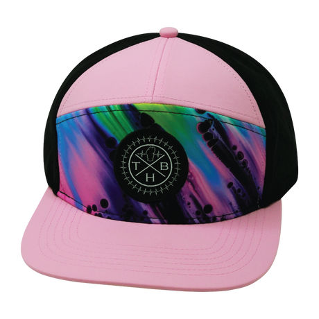 Color Vibes Hat, Flat Bill, Snapback Hat, Aurora, Pink. Black, Mens Hat, Womens Hat, Front Picture