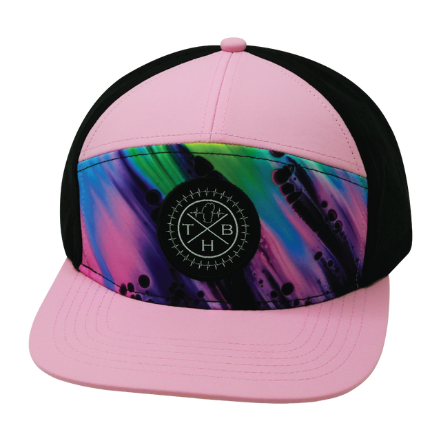 Color Vibes Hat, Flat Bill, Snapback Hat, Aurora, Pink. Black, Mens Hat, Womens Hat, Front Picture